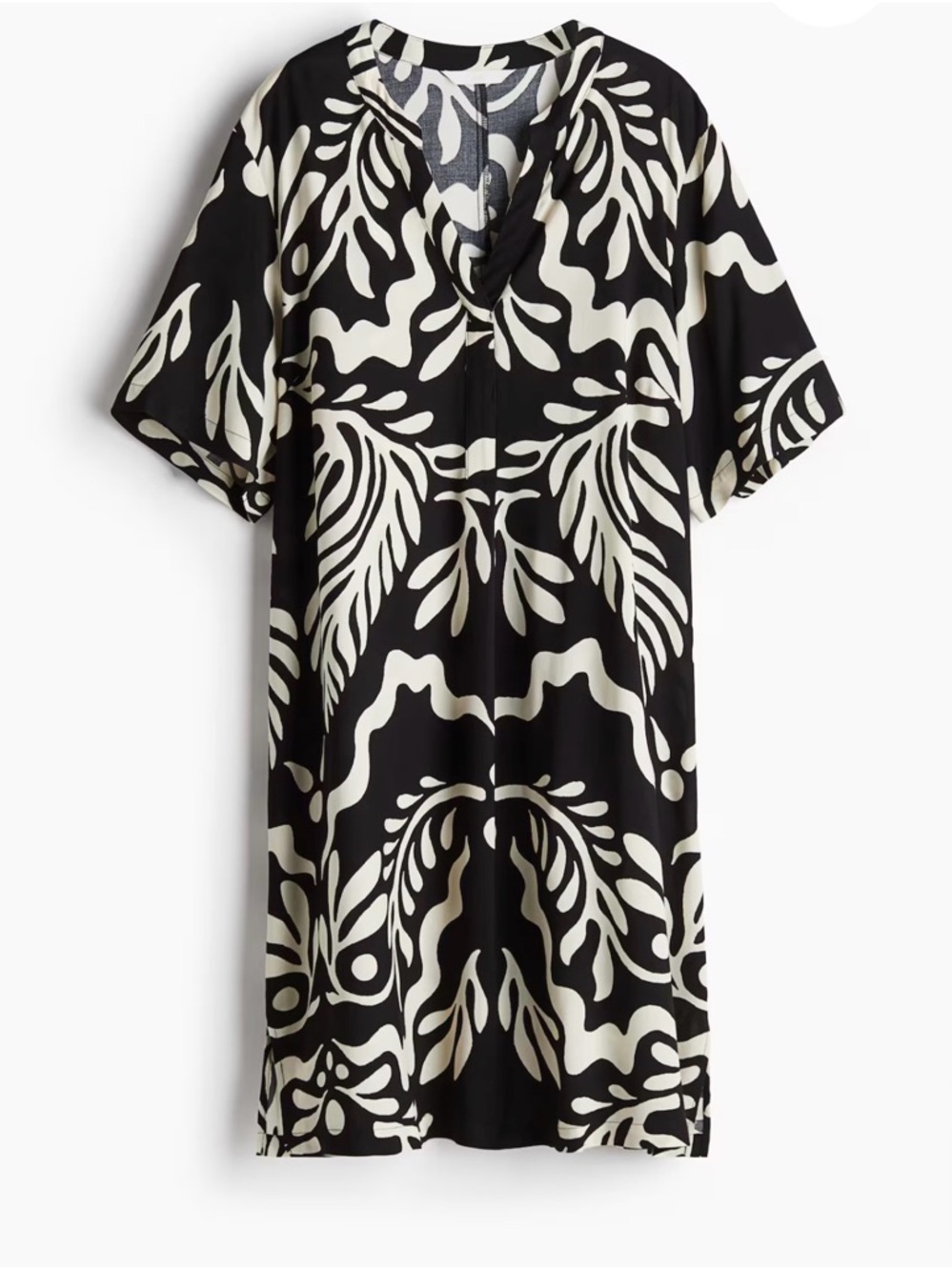 H&M Black and White Patterned Tunic Dress L NWT